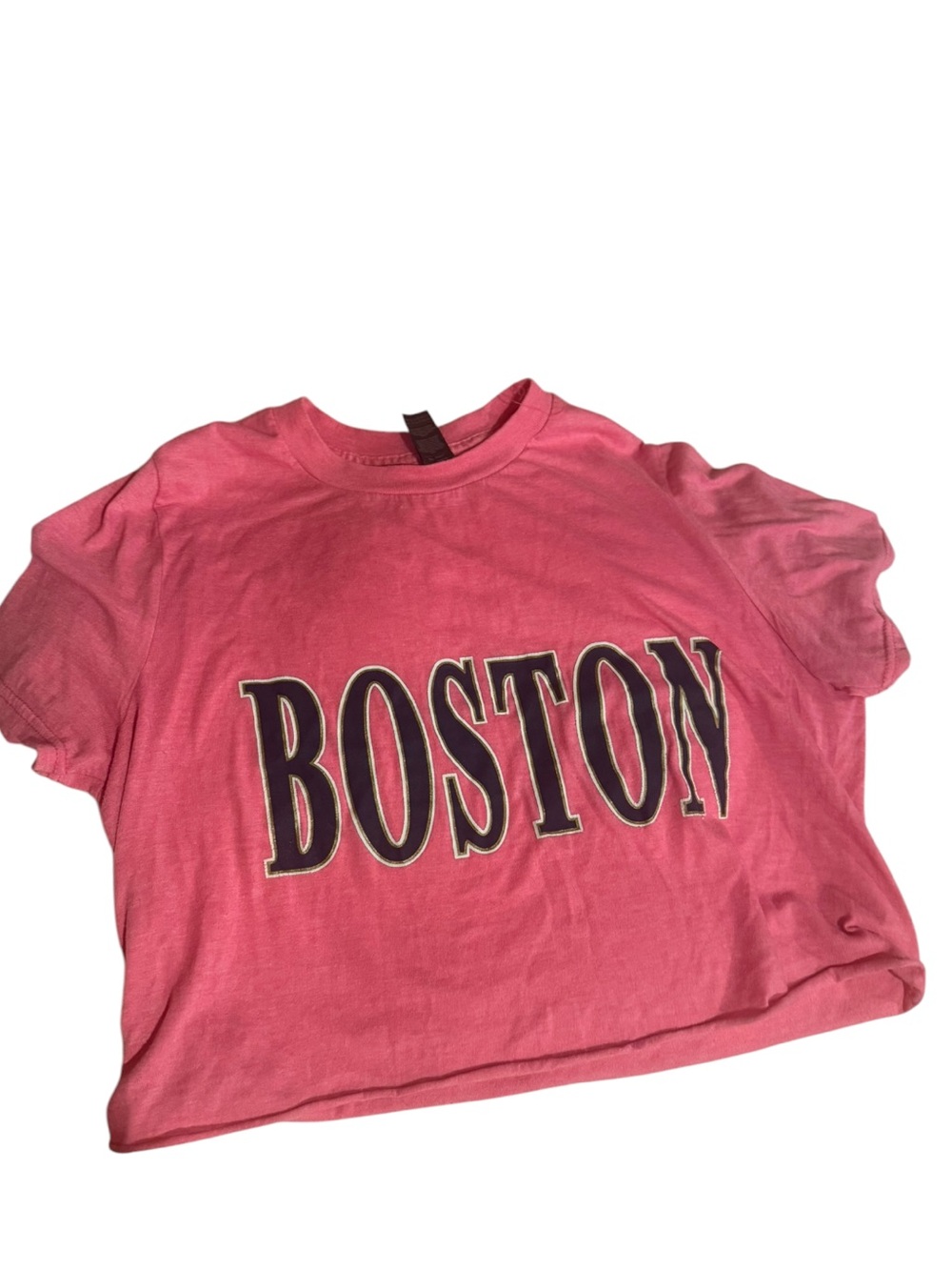 Boston Cropped Graphic Tee in Coral Pink size small
